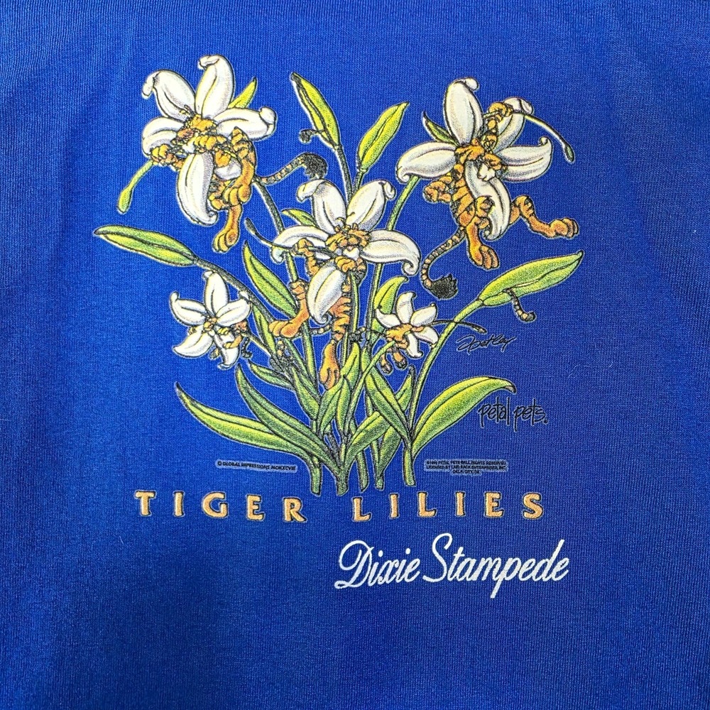 Vtg 1998 Dolly Parton Dixie Stampede Youth M Tee Tiger Lilies Petal Pets Blue - Picture 2 of 6